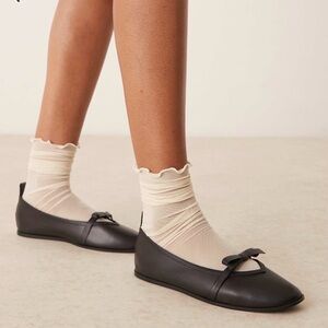 NIB Free People Black Leather Mania Bow Flat Women's Size Ballet Flats 8.5